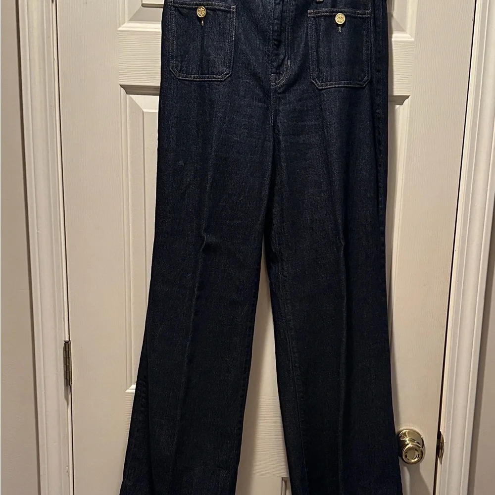 EUC J. Crew Dark Blue Wash Wide Leg Denim Trousers - Picture 1 of 5